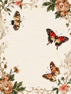 复古花卉蝴蝶装饰图案