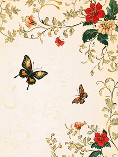 花卉蝴蝶中式风背景图