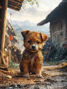 乡村小道上的可爱小土狗