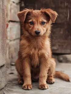 可爱棕色小狗安静坐着