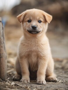 可爱小黄狗乖巧蹲坐