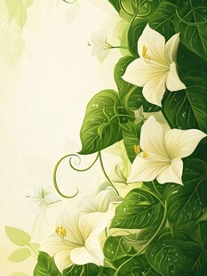 梦幻白色花卉与绿叶背景