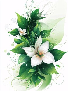 清新白花绿叶插画元素