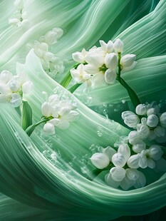 绿绸间的素雅铃兰花