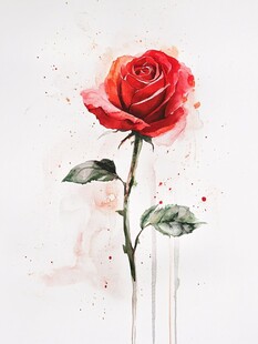 水彩红玫瑰 简约艺术之美