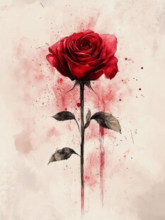水墨风格红玫瑰艺术图