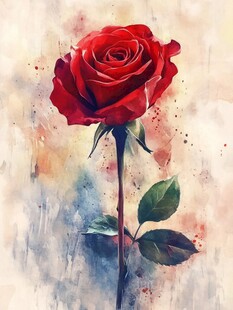 水彩绘红玫瑰艺术图像