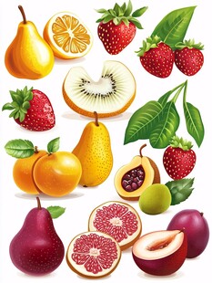 多样新鲜水果插画集合