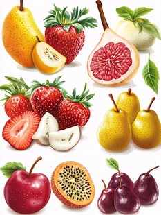 多样新鲜水果插画集合