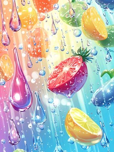 梦幻水果水滴插画