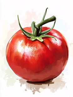 水彩风格饱满鲜红西红柿