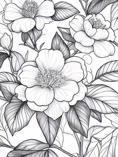 黑白花卉线稿图案设计