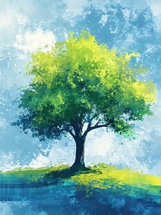 独树挺立的清新自然景致