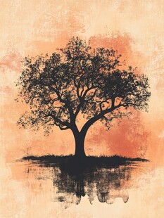 水墨风孤树与黄昏背景图