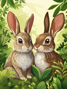 林间亲昵双兔