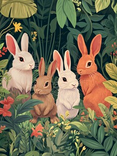 丛林中的可爱兔子们