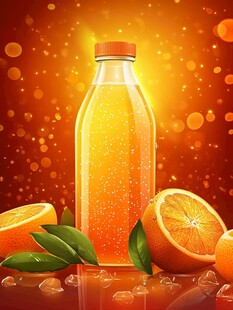 橙味汽水与新鲜橙子展示
