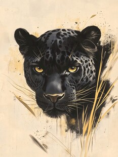 水墨风格黑豹凝视特写