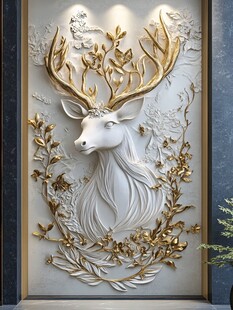金色鹿头浮雕墙面艺术装饰