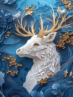 梦幻白鹿栖于蓝金森林间