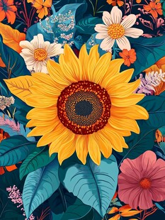 绚丽向日葵与多彩花卉图