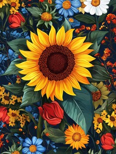 绚丽多彩的向日葵花卉图案
