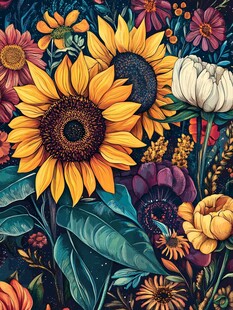 缤纷向日葵花卉插画
