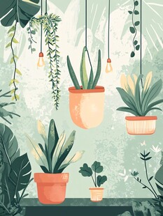 室内绿植悬挂装饰插画