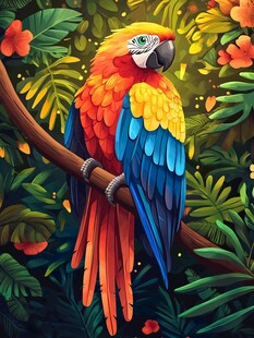 色彩斑斓的鹦鹉栖于枝头