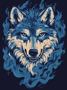 蓝焰狼头插画