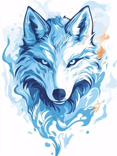 蓝色梦幻狼头插画