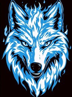 蓝色火焰狼头酷炫图案