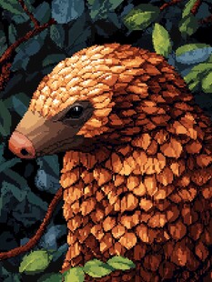 像素风穿山甲置身绿叶间