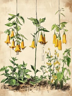 复古风悬铃花植物插画