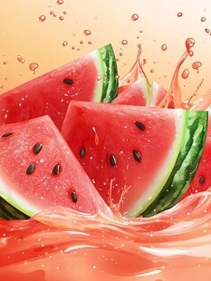 西瓜切片溅起果汁瞬间