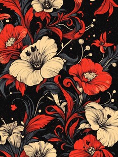 复古花卉图案黑色背景花纹