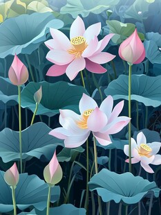 夏日盛开的美丽荷花图