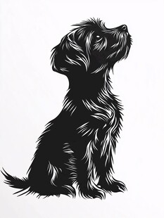 黑色小狗坐姿剪影图案