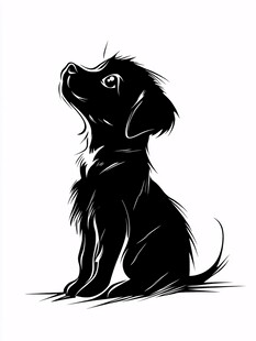 坐立小狗黑白插画