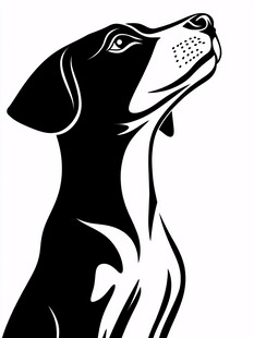 黑白狗狗侧头剪影图