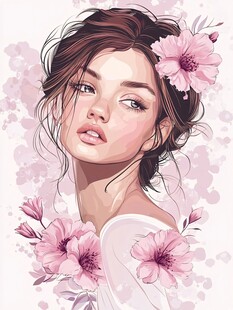 花朵装饰的优雅女性肖像