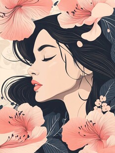 花丛中的闭眼美丽女子