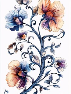 手绘花卉藤蔓装饰图案