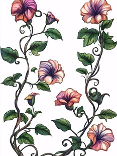 手绘牵牛花藤蔓图案