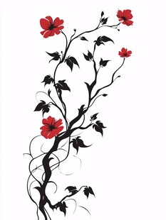 红色花卉藤蔓装饰图案