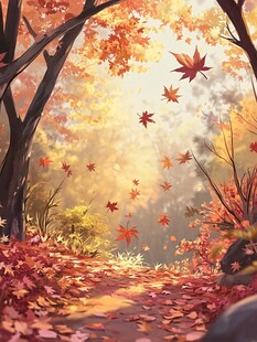 秋日枫林漫步诗意场景