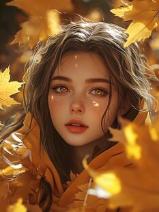 秋日少女 枫叶中的梦幻容颜