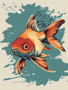 泼墨风格的灵动金鱼
