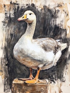 水彩画中站立的大白鹅