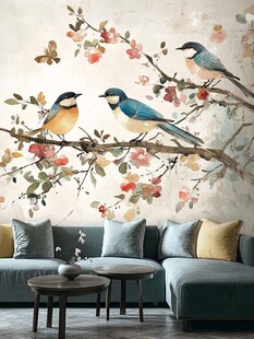 花鸟壁画装饰的温馨客厅